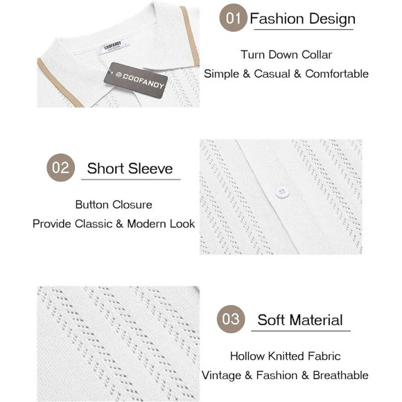 ❤️Men's White Button Down Shirt Vintage Short Sleeve Shirts Casual Beach Tops - Picture 5 of 6